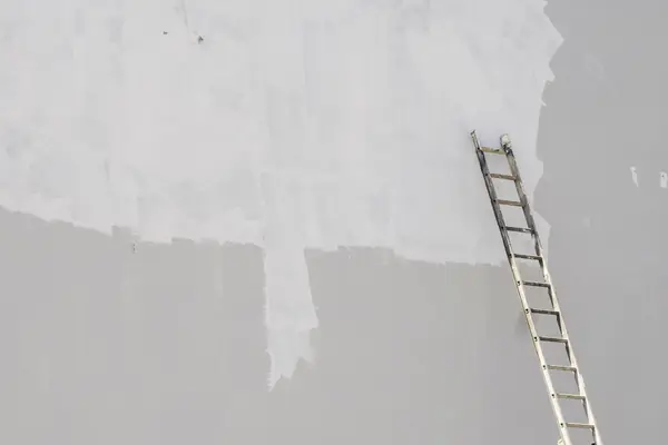 Exterior painting in Chicago: ladder against a freshly primed wall