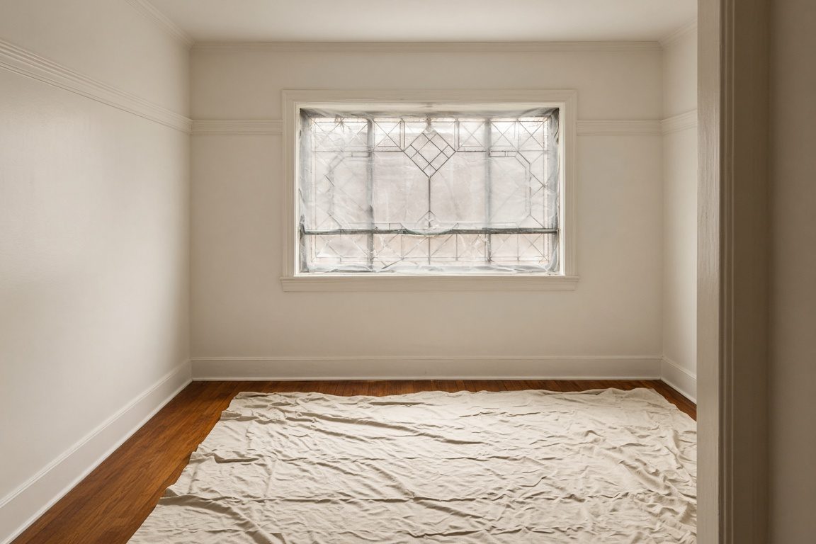 Illustration of an empty apartment room being repainted